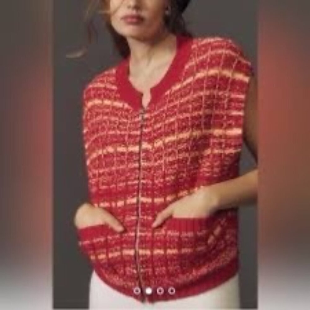 Maeve Anthropologie Sleeveless‎ Sweater Vest Chunky Knit Size S Full Zipper Red